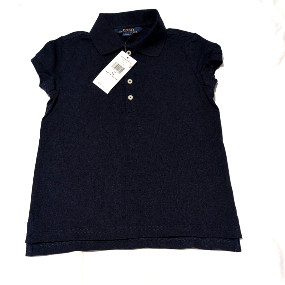 Stretch Mesh Uniform Polo Shirt. Navy blue.